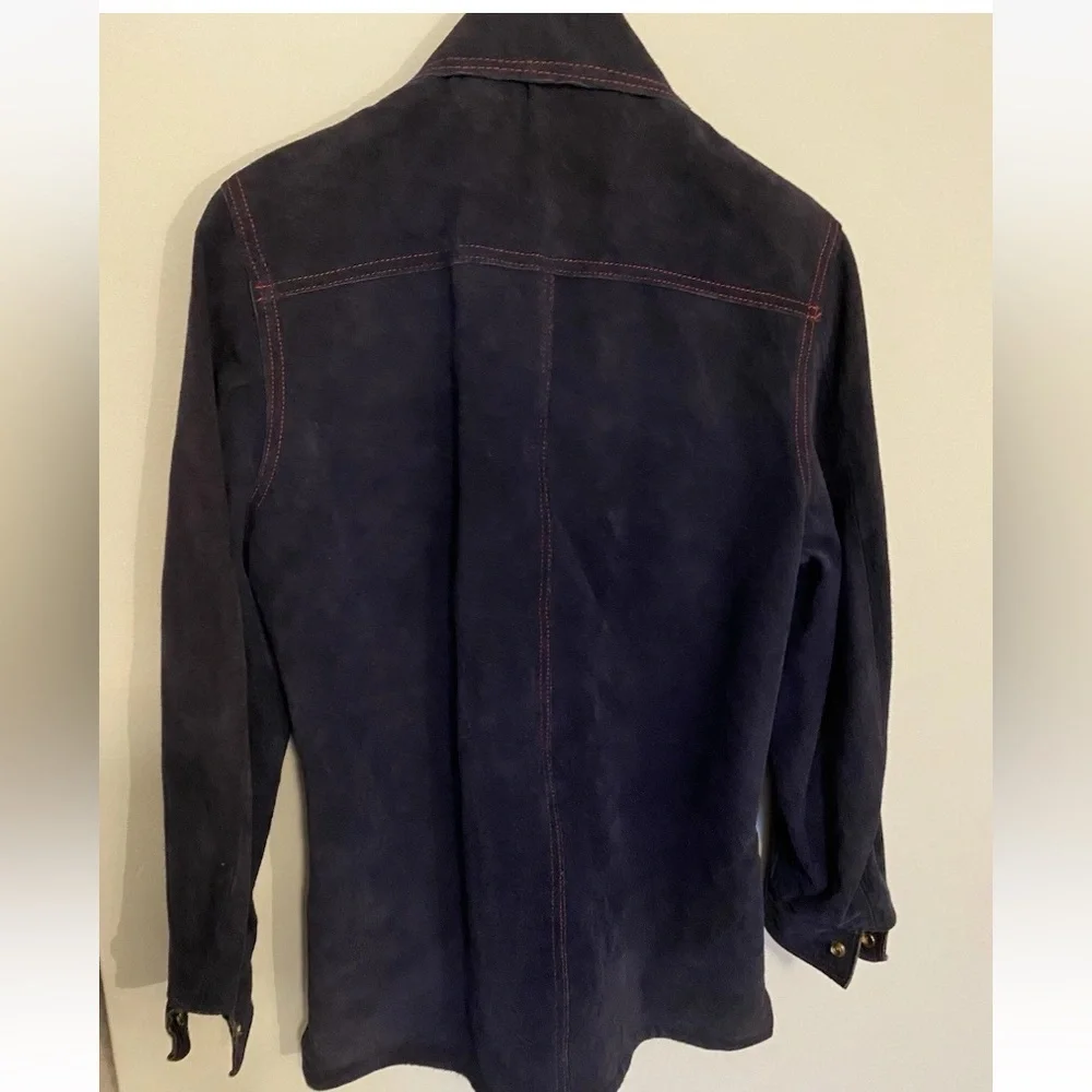 Vintage Navy Blue Suede Leather Men’s Jacket Leathercraft Jacket Front Button
